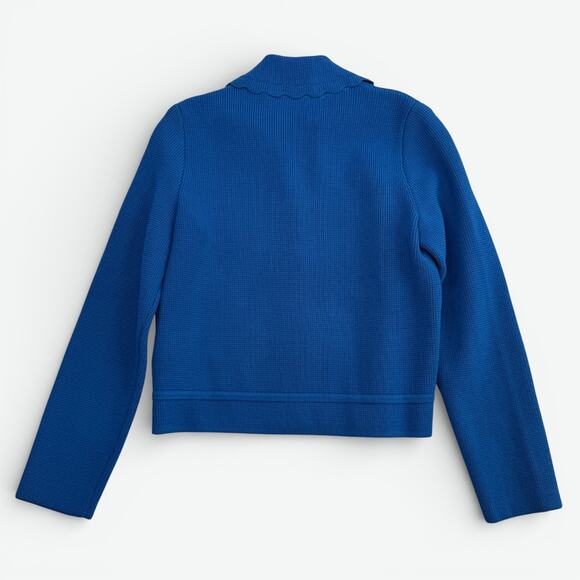 Sandro Knit Paco Cardigan Womens Size 2 Scalloped Collar Gold Snap Blue - Picture 10 of 12